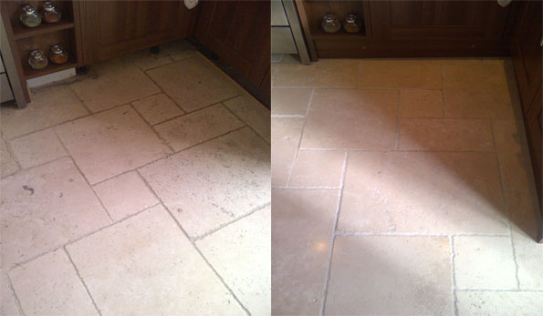 Tumbled travertine floor cleaning